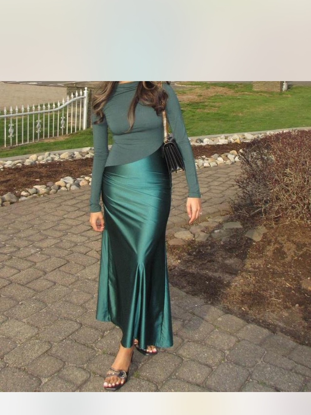 Green satin maxi dress